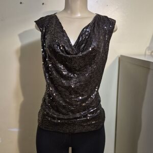 MK Brown Draped Sequins Top S